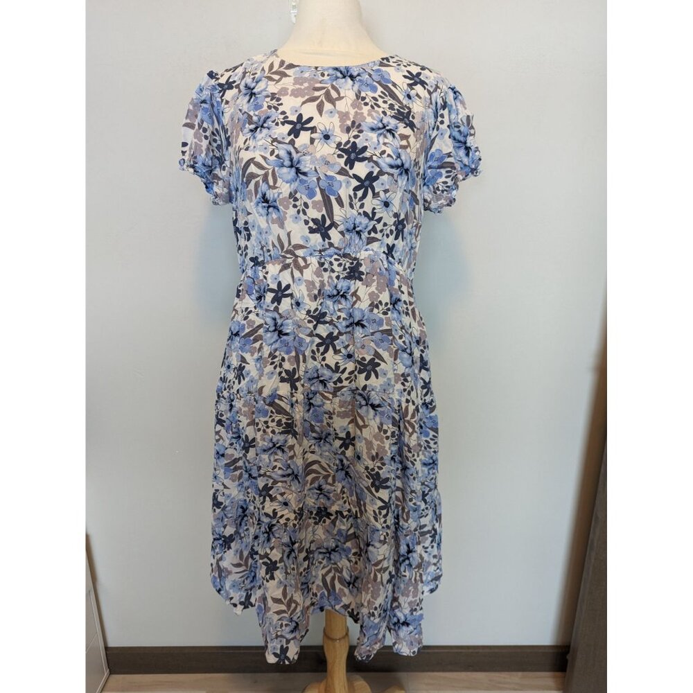 Navins XL women Floral Print Puff Sleeve Tiered dress Boho Prairie